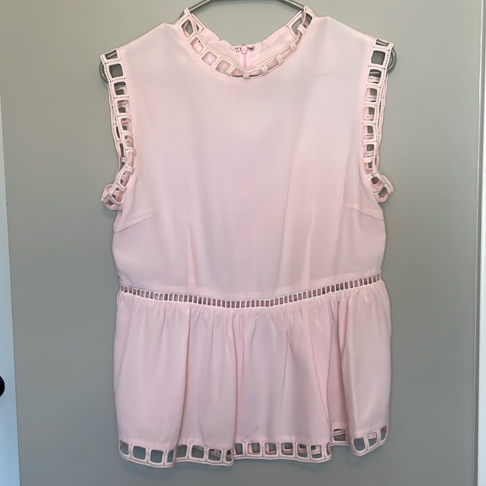 Cynthia Rowley Sleeveless Pink Silk Peplum Blouse Size Large - Picture 3 of 12